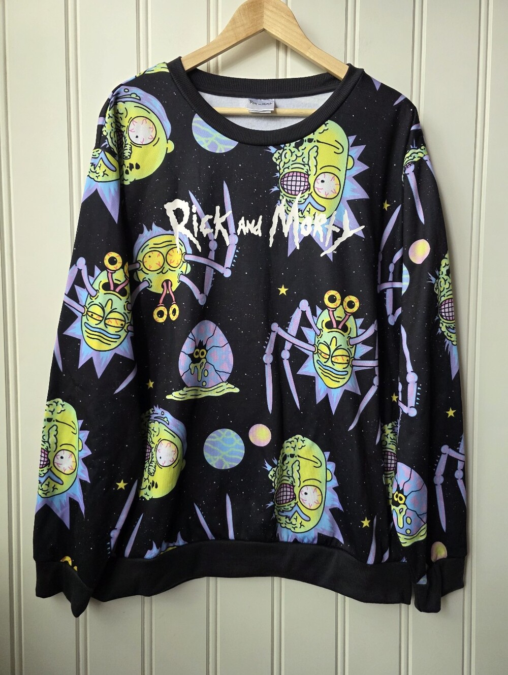 Rick And Morty Crewneck Cartoon Graphic Polyester Sweater Unisex XL